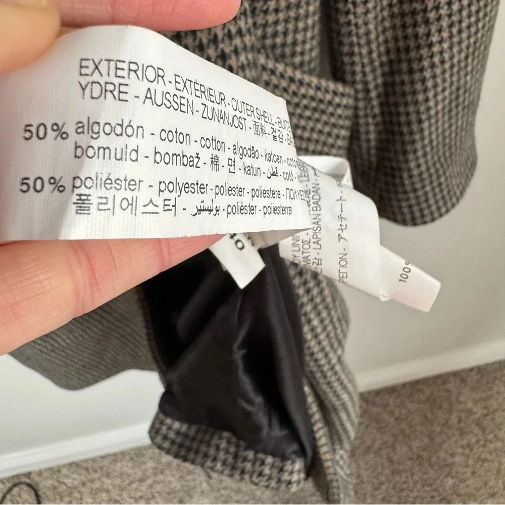 Zara Micro Check Cotton Blend Houndstooth One Button Longline Car‎ Coat Blazer